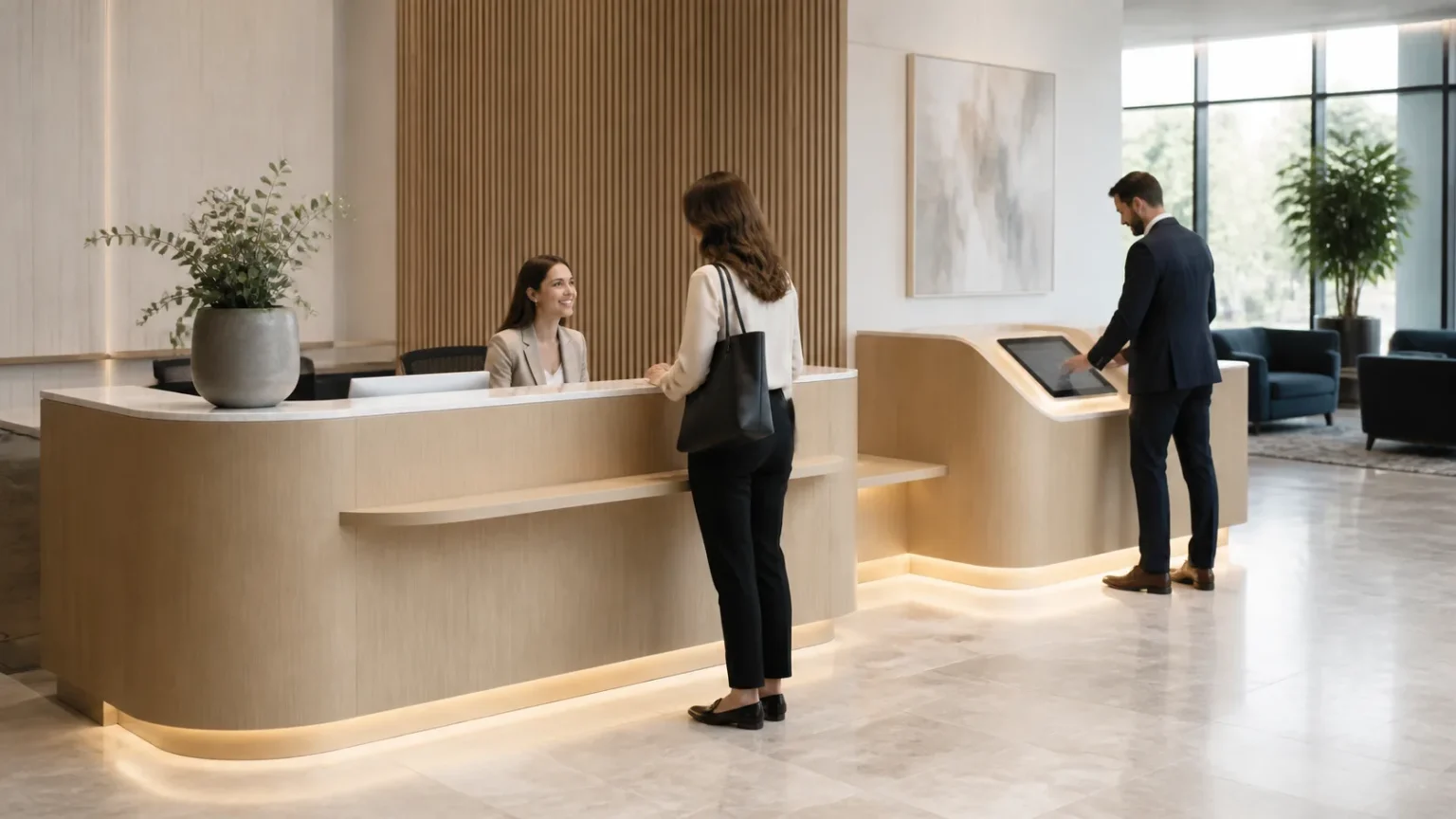 Should Reception Desk Millwork Support Hybrid Check-In?