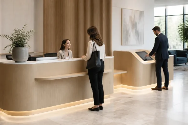 Should Reception Desk Millwork Support Hybrid Check-In?