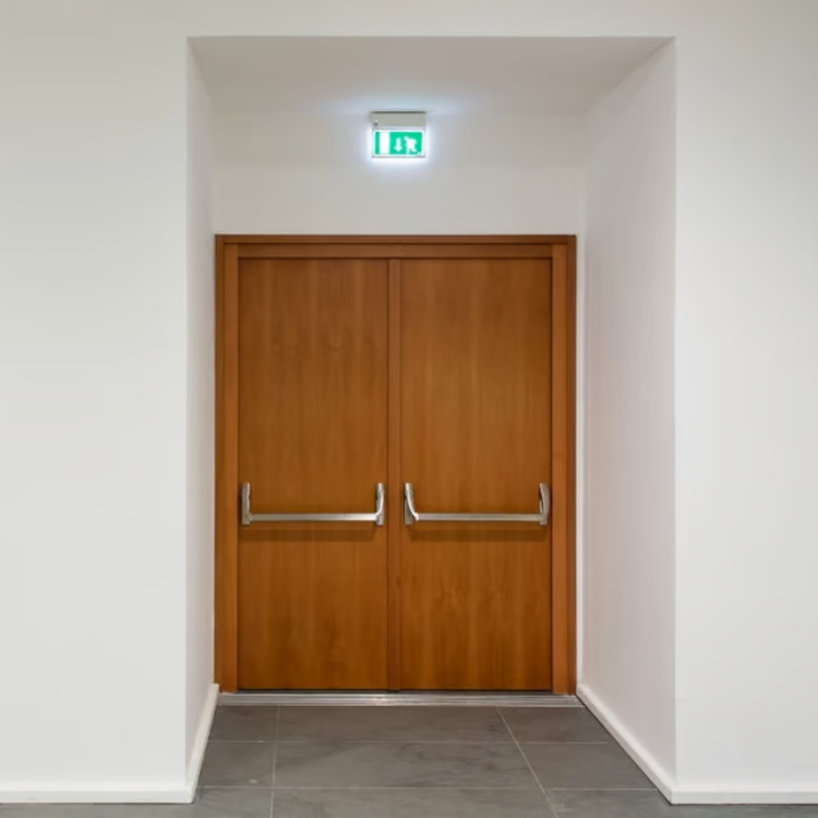 Canadian-manufactured fire-rated commercial wood door tested to 90 minutes for safety compliance in hospitals, schools, and office buildings.